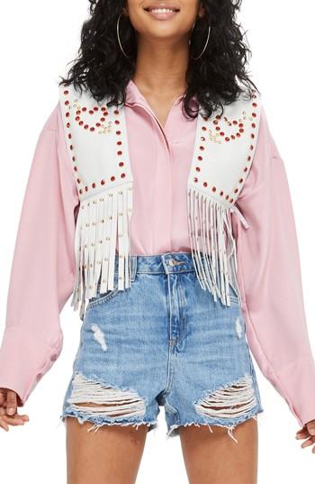Women's Topshop Sacred Heart Festival Leather Waistcoat, Size - White