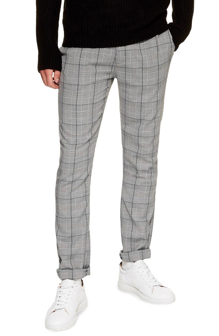 Men's Topman Skinny Fit Check Trousers X 34 - Grey