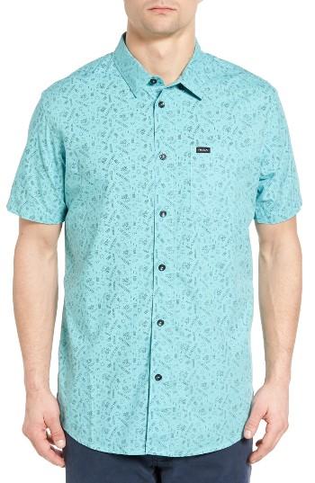 Men's Rvca Sea And Destroy Print Woven Shirt - Blue
