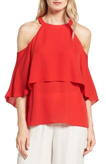 Women's Kobi Halperin Langley Silk Cold Shoulder Blouse - Red