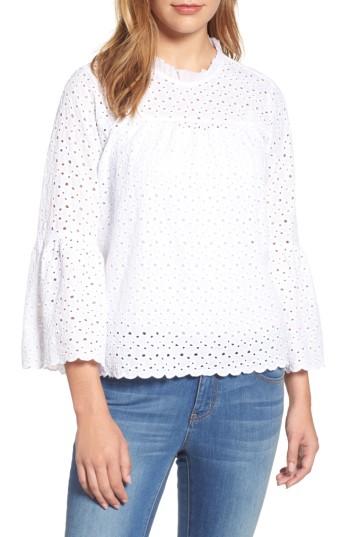 Women's Velvet By Graham & Spencer Bell Sleeve Eyelet Blouse - White