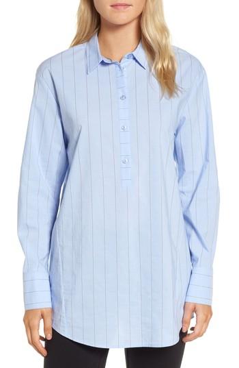 Women's Nordstrom Signature Keyhole Back Stripe Tunic Shirt - Blue