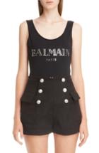 Women's Balmain 3d Metallic Logo Cotton Bodysuit Us / 34 Fr - Black