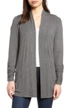 Women's Bobeau Ruched Sleeve Cardigan, Size - Grey