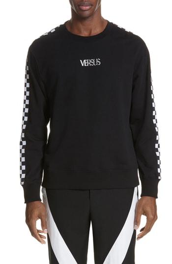 Men's Versus By Versace Checkerboard Sleeve Sweatshirt - Black