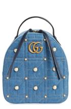 Gucci Gg Marmont 2.0 Imitation Pearl Embellished Denim Backpack -