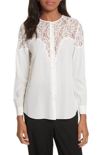 Women's Rebecca Taylor Lace & Silk Blouse - White