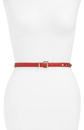 Women's Valentino Garavani Rockstud Calfskin Leather Belt - Red