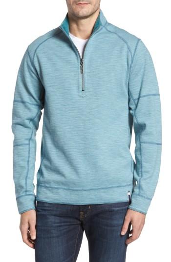 Men's Tommy Bahama Sandbar Slub Reversible Quarter Zip Pullover, Size - Blue