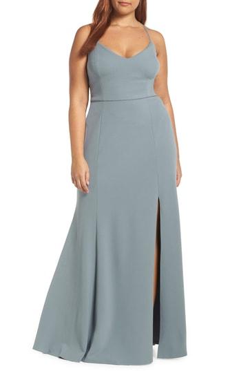 Women's Jenny Yoo Reese Crepe Knit Gown (similar To 14w) - Blue