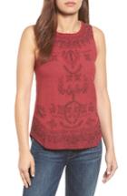 Women's Lucky Brand Embroidered Woven & Knit Tank - Red