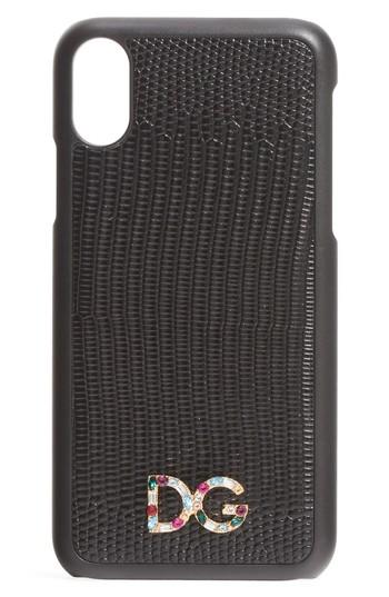 Dolce & Gabbana Crystal Logo Leather Iphone X Case - Black