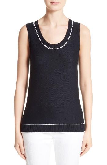 Women's St. John Collection Hand Beaded Birdseye Knit Shell, Size - Blue