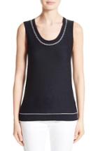Women's St. John Collection Hand Beaded Birdseye Knit Shell, Size - Blue