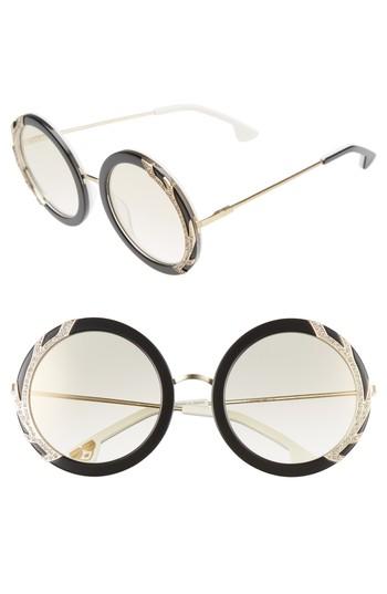 Women's Alice + Olivia Beverly Crystal 53mm Special Fit Round Sunglasses - Black/ White