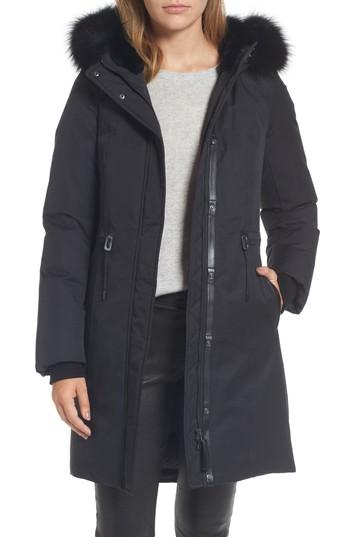 Women's Mackage Down Hooded Anorak With Genuine Fox & Rabbit Fur Trim - Black