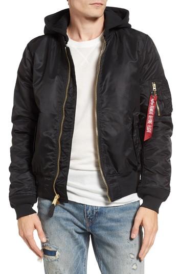 Men's Alpha Industries Ma-1 Natus Hooded Bomber Jacket - Black