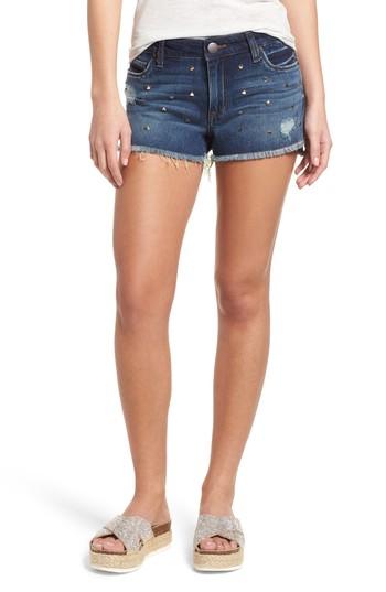 Women's Sts Blue Heart Stud Step Hem Denim Shorts - Blue