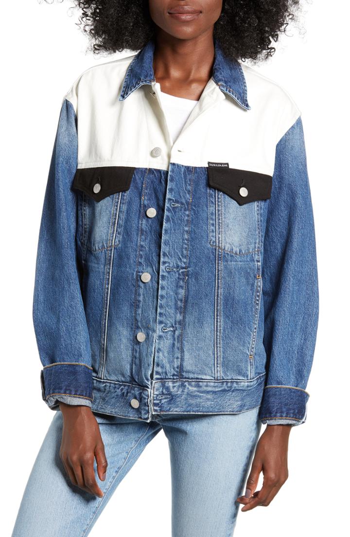 Women's Calvin Klein Jeans Colorblock Trucker Jacket - Blue