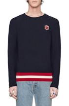 Men's Gucci Bee Crest Crewneck Sweater - Blue