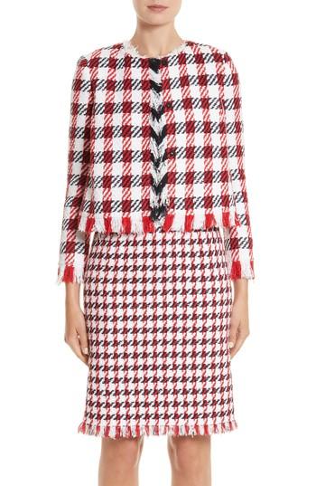 Women's Oscar De La Renta Houndstooth Tweed Jacket - Ivory