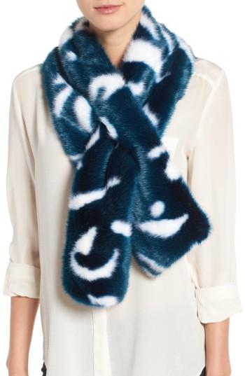 Women's Ted Baker London Colorblock Faux Fur Scarf, Size - Blue