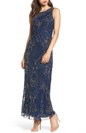 Women's Pisarro Nights Embroidered Mesh Gown - Blue