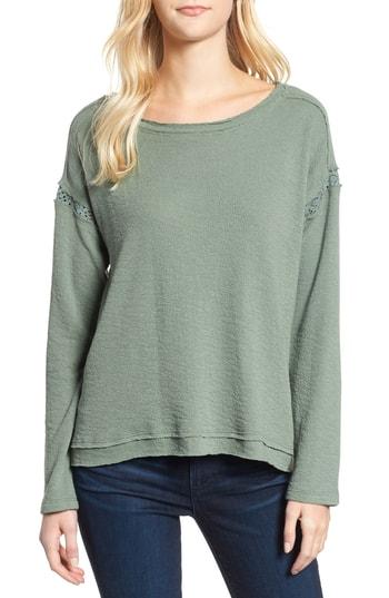 Women's Caslon Crochet Lace Trim Sweatshirt, Size - Green