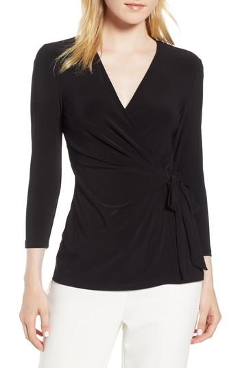 Women's Anne Klein Faux Wrap Jerseytop - Black