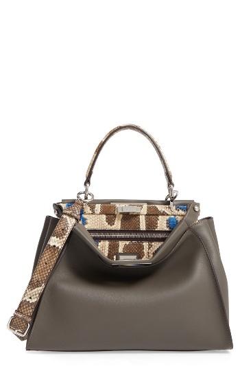 Fendi Peekaboo Calfskin Leather & Genuine Python Satchel -