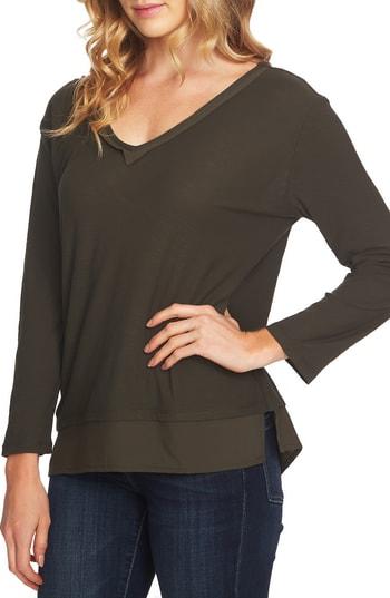Women's Vince Camuto V-neck Mix Media Top - Green