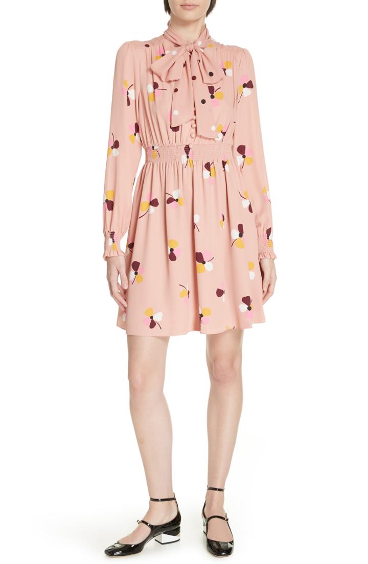 Women's Kate Spade New York Dusk Buds Print Tie Neck Dress, Size - Pink