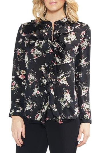 Women's Vince Camuto Delicate Bouquet Ruffle Front Blouse, Size - Black
