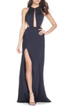 Women's La Femme Cutout Detail Satin Gown - Blue