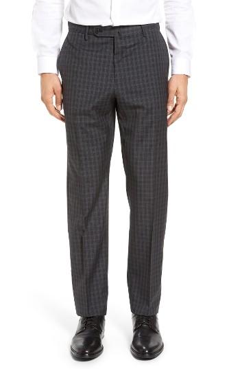 Men's Incotex Flat Front Plaid Wool Trousers R - Blue