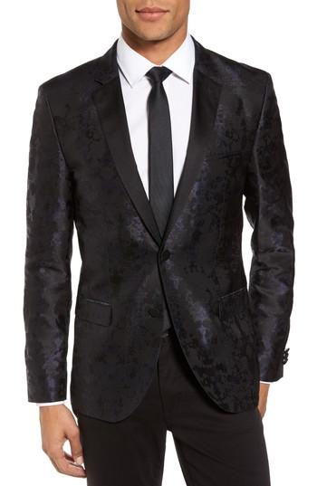 Men's Hugo Boss Artins Print Silk Sport Coat R - Black