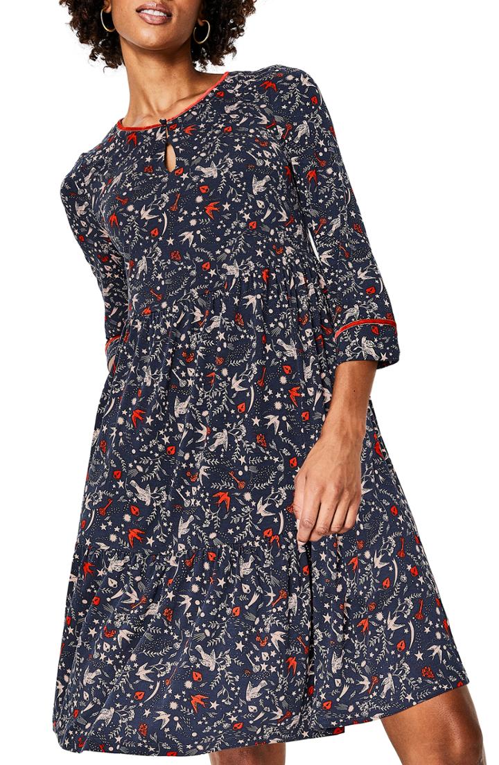 Women's Boden Claire Stretch Jersey Pattern Dress - Blue