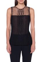 Women's Akris Crazy Line Embroidered Tulle Shell - Black