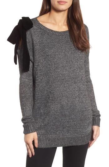 Women's Halogen Velvet Bow Sweater - Grey
