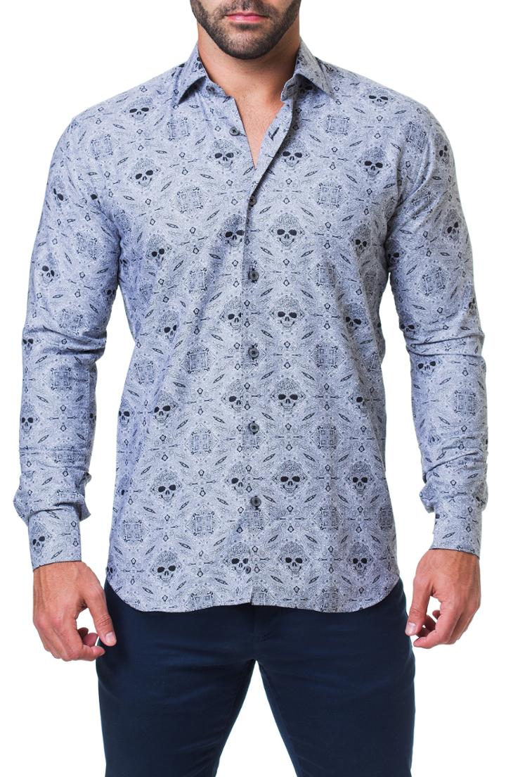 Men's Maceoo Fibonacci Rocker Trim Fit Print Sport Shirt (m) - Grey