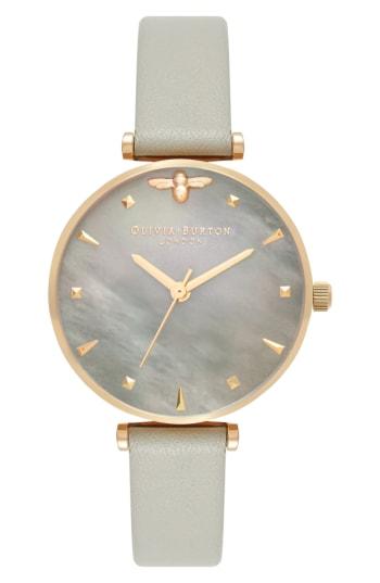 Women's Olivia Burton Queen Bee Leather Strap Watch, 30mm
