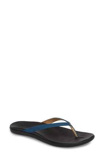 Women's Olukai 'ho Opio' Leather Flip Flop M - Green