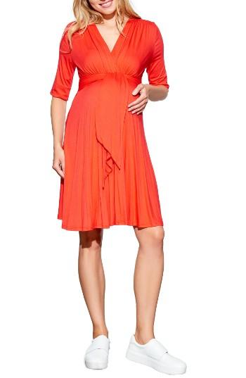 Women's Maternal America Tie Waist Maternity Dress - Red