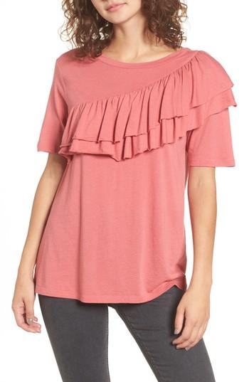 Women's Bp. Asymmetrical Ruffle Tee - Red