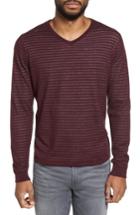 Men's Calibrate Stripe V-neck Double Layer Sweater - Burgundy