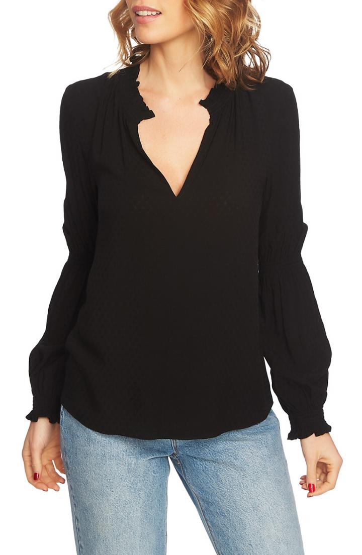 Women's 1.state Split Neck Foulard Dobby Blouse - Black