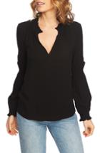 Women's 1.state Split Neck Foulard Dobby Blouse - Black
