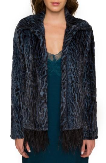 Women's Willow & Clay Animal Print Faux Fur Jacket - Blue