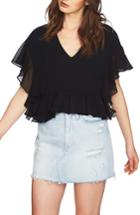 Women's 1.state Chiffon Ruffle Knit Top, Size - Black