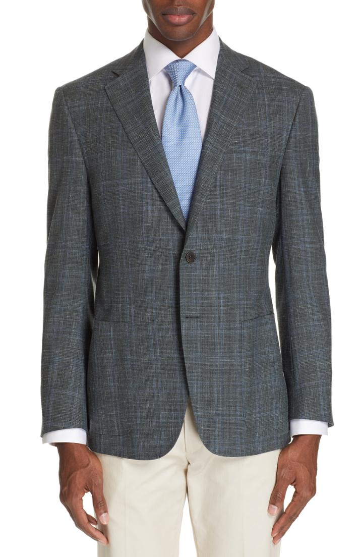 Men's Canali Sienna Classic Fit Plaid Wool Blend Sport Coat Us / 48 Eur - Green